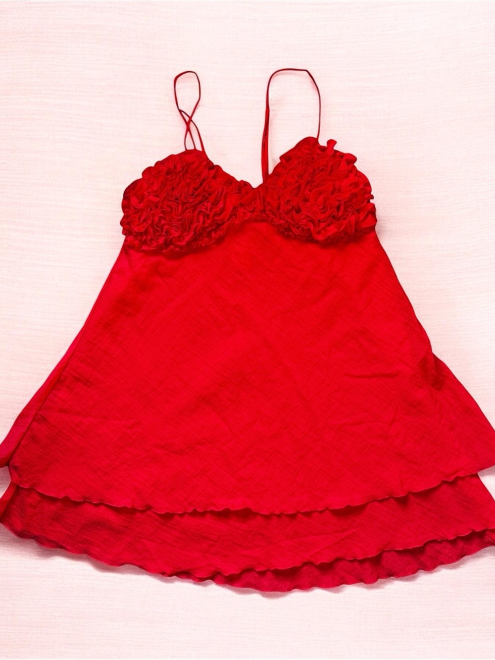TACH Red Ruffled Slip Dress NWT